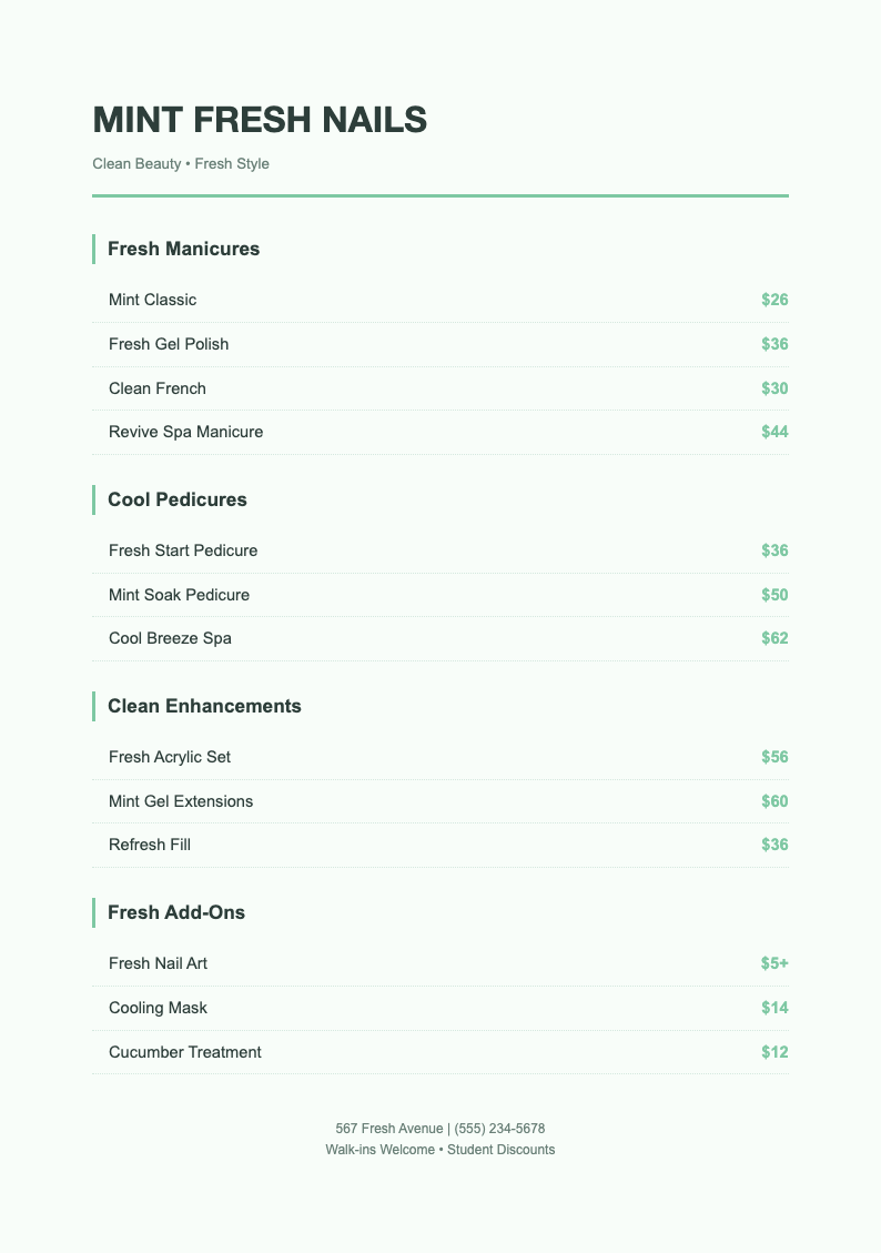 Mint fresh nail price list